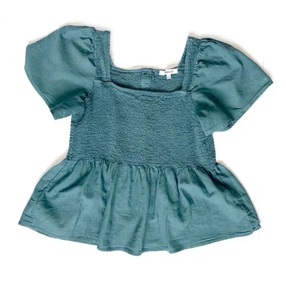 Madewell Linen-Blend Lucie Smocked Peplum Top - Picture 6 of 7